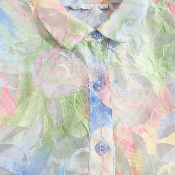 Erin London Sheer ButtonUp Blouse XL Pastel Floral Print Long Sleeve Lightweight - Picture 5 of 13